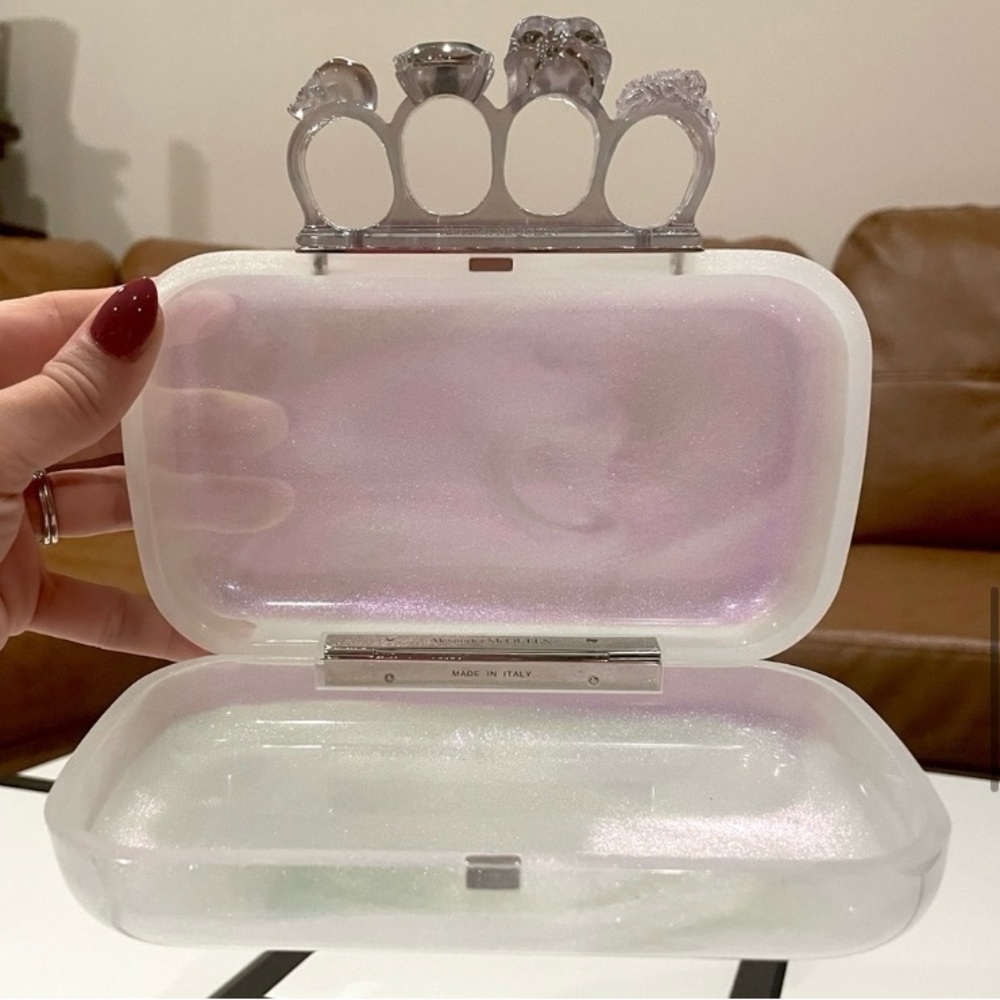 Alexander McQueen Iridescent White Knuckle Clutch with Swarovski Encrusted Rings - Picture 2 of 11